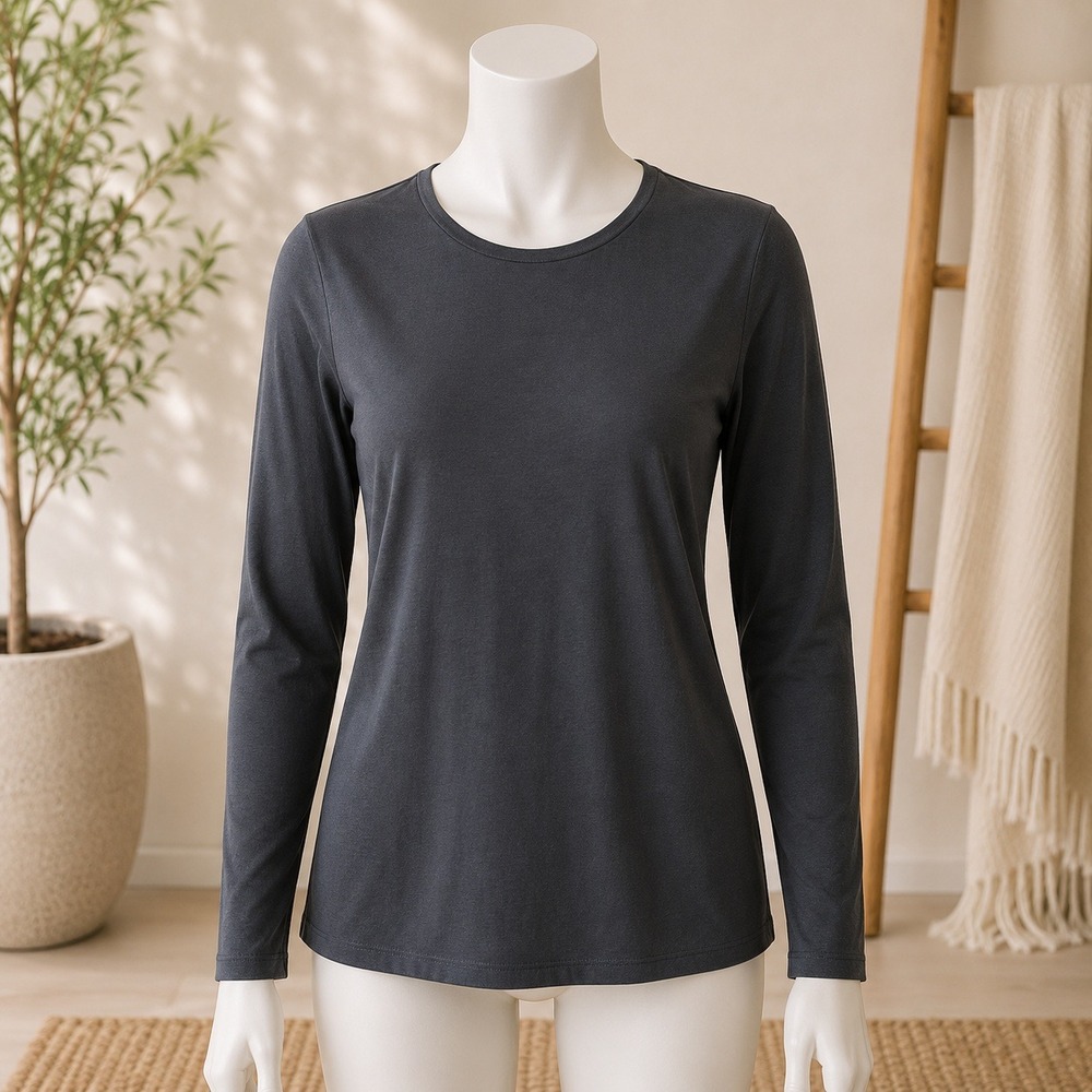 NWT Halogen Long Sleeve Tee Women XL Black Crew Neck Back Seam HA204004MI